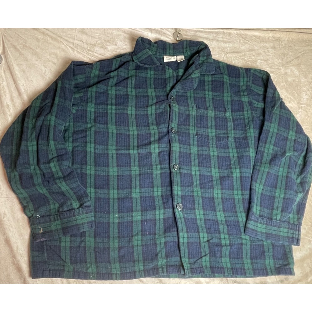 LL Bean Flannel Pajama Set Men's XL Green Blue Scotch Tartan Plaid Lounge Sleep